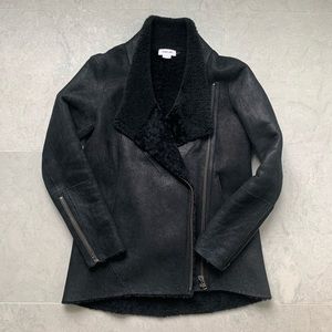 HELMUT LANG Black Moto Shearling Jacket